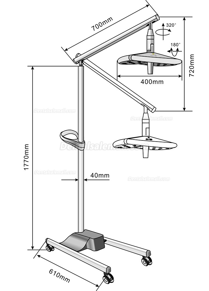 KWS KD-2036L-4 80W Mobile Floor Standing Dental LED Surgical Light with 4 Casters